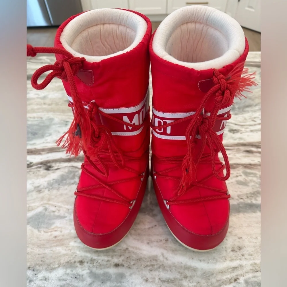 Moon Boot Kids Icon Red Padded Nylon Snow Boots Logo Size 31/34 US 13 - 2.5